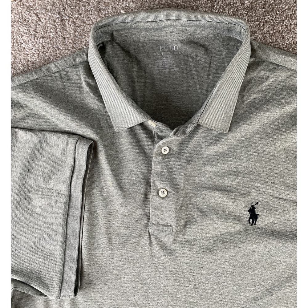 Polo Ralph Lauren Performance Solid Gray Polo Black Pony Mens XXL Preppy Casual